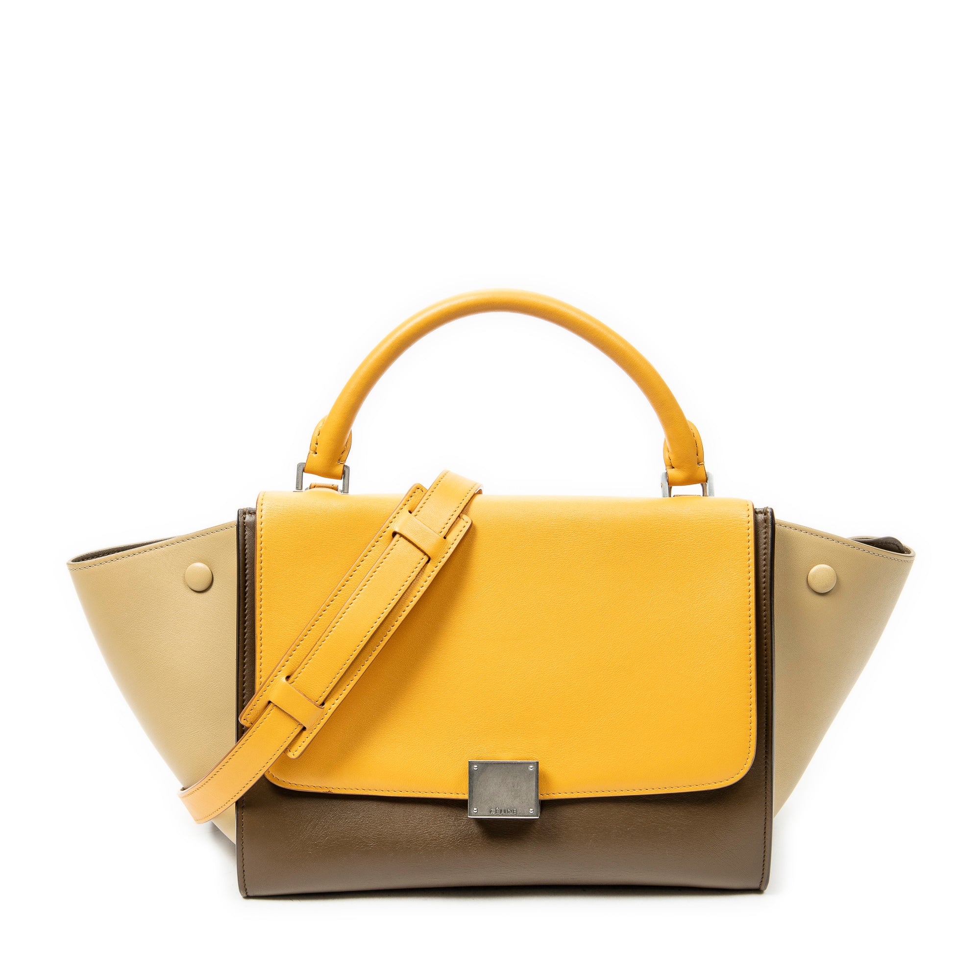 Shoulder Bag Small Tricolor Trapeze Brown Calfskin Leather
