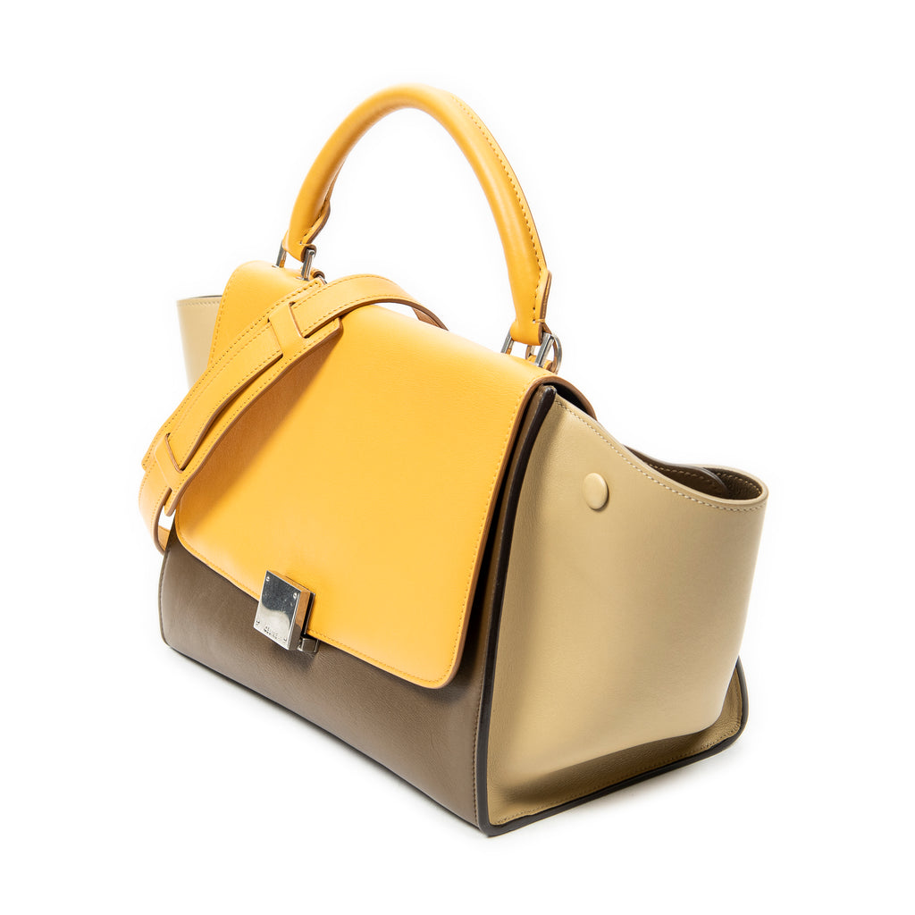 Shoulder Bag Small Tricolor Trapeze Brown Calfskin Leather