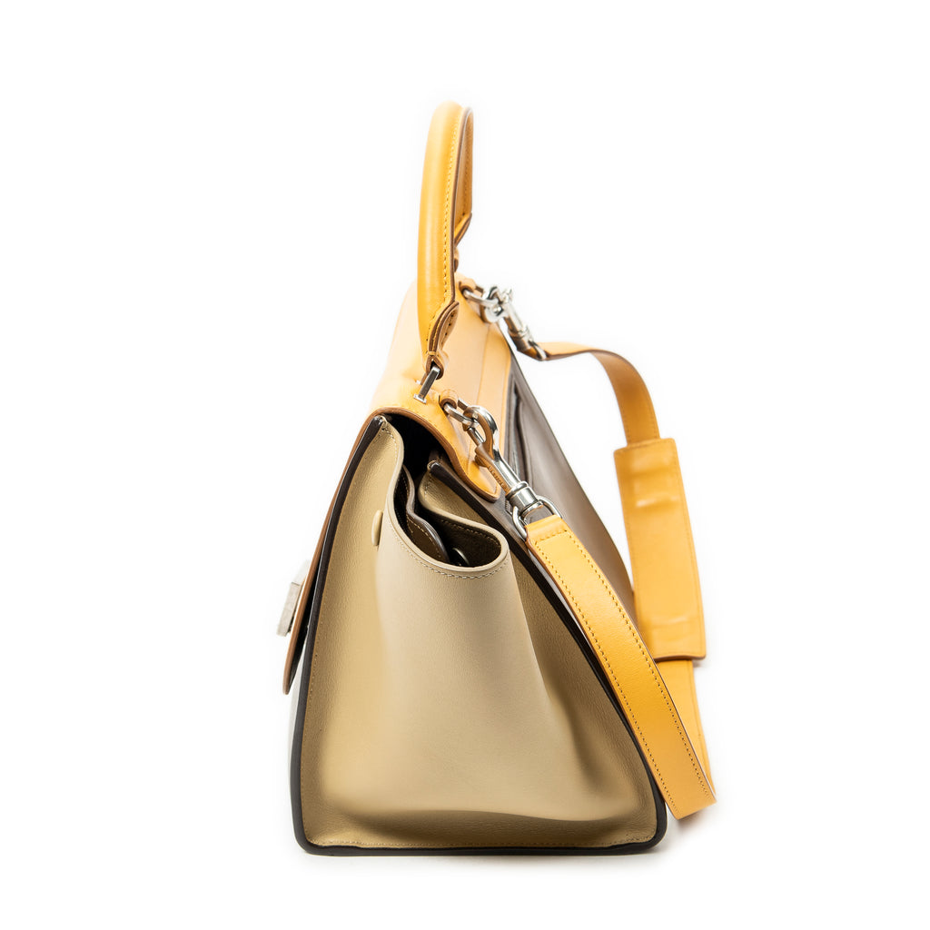 Shoulder Bag Small Tricolor Trapeze Brown Calfskin Leather