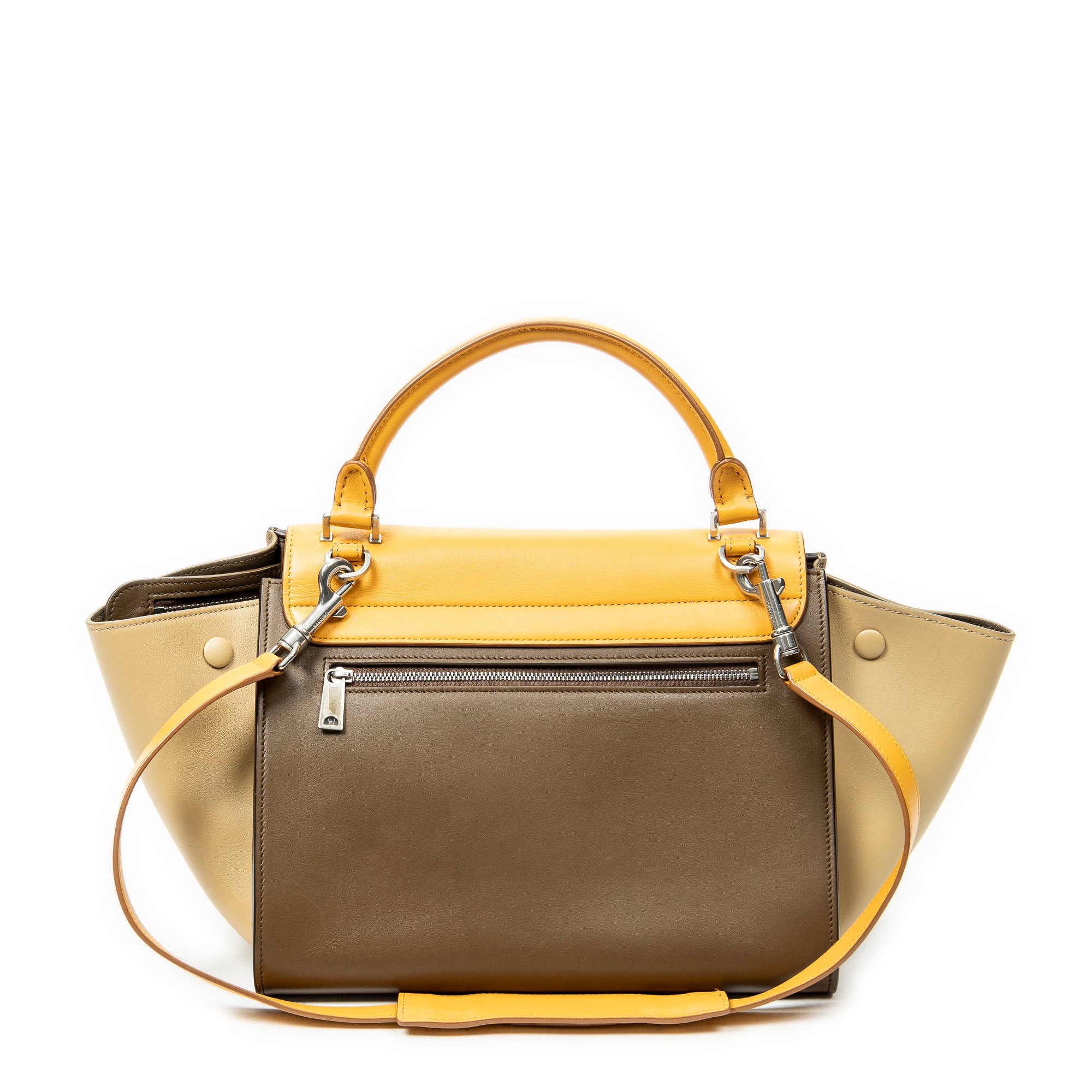 Shoulder Bag Small Tricolor Trapeze Brown Calfskin Leather