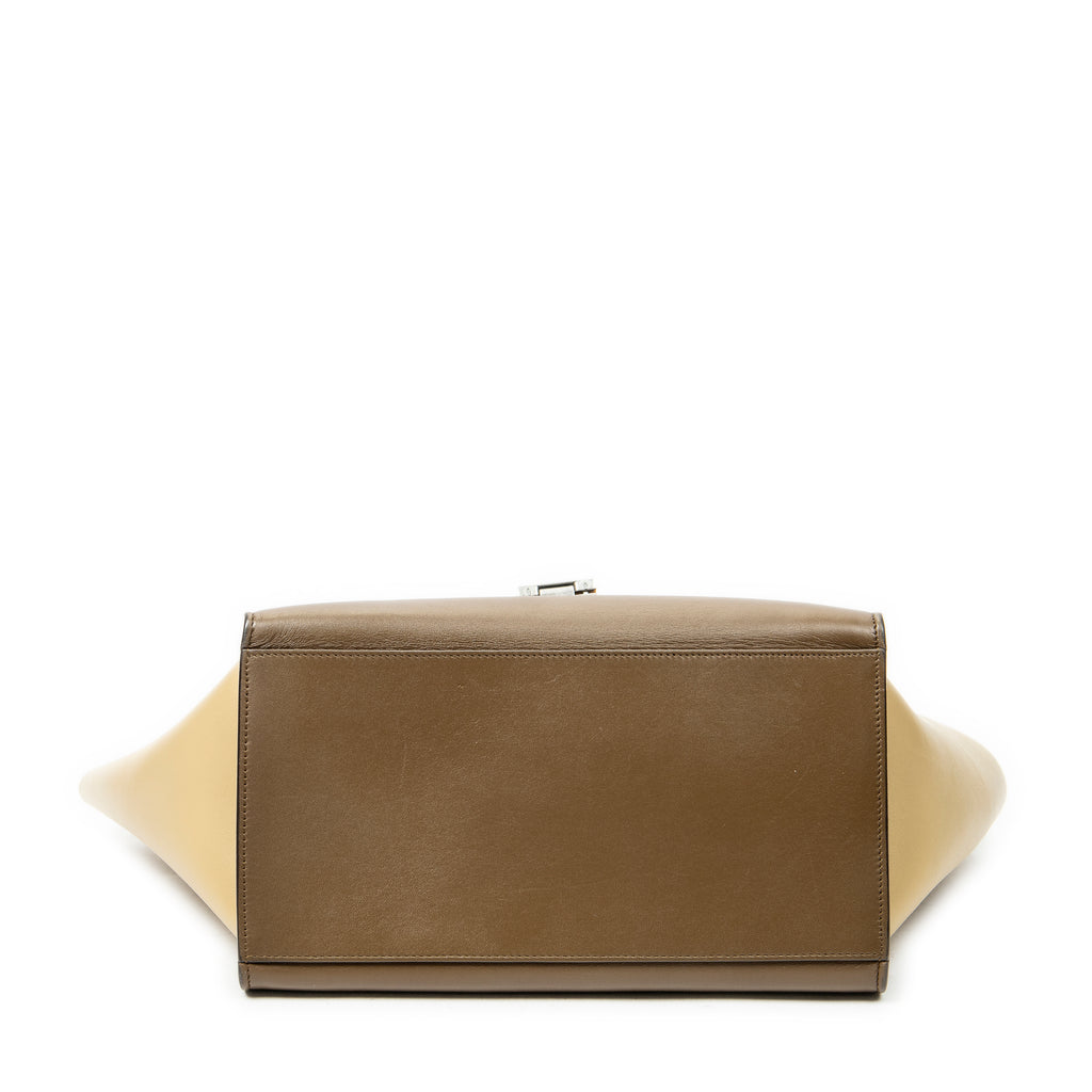 Shoulder Bag Small Tricolor Trapeze Brown Calfskin Leather