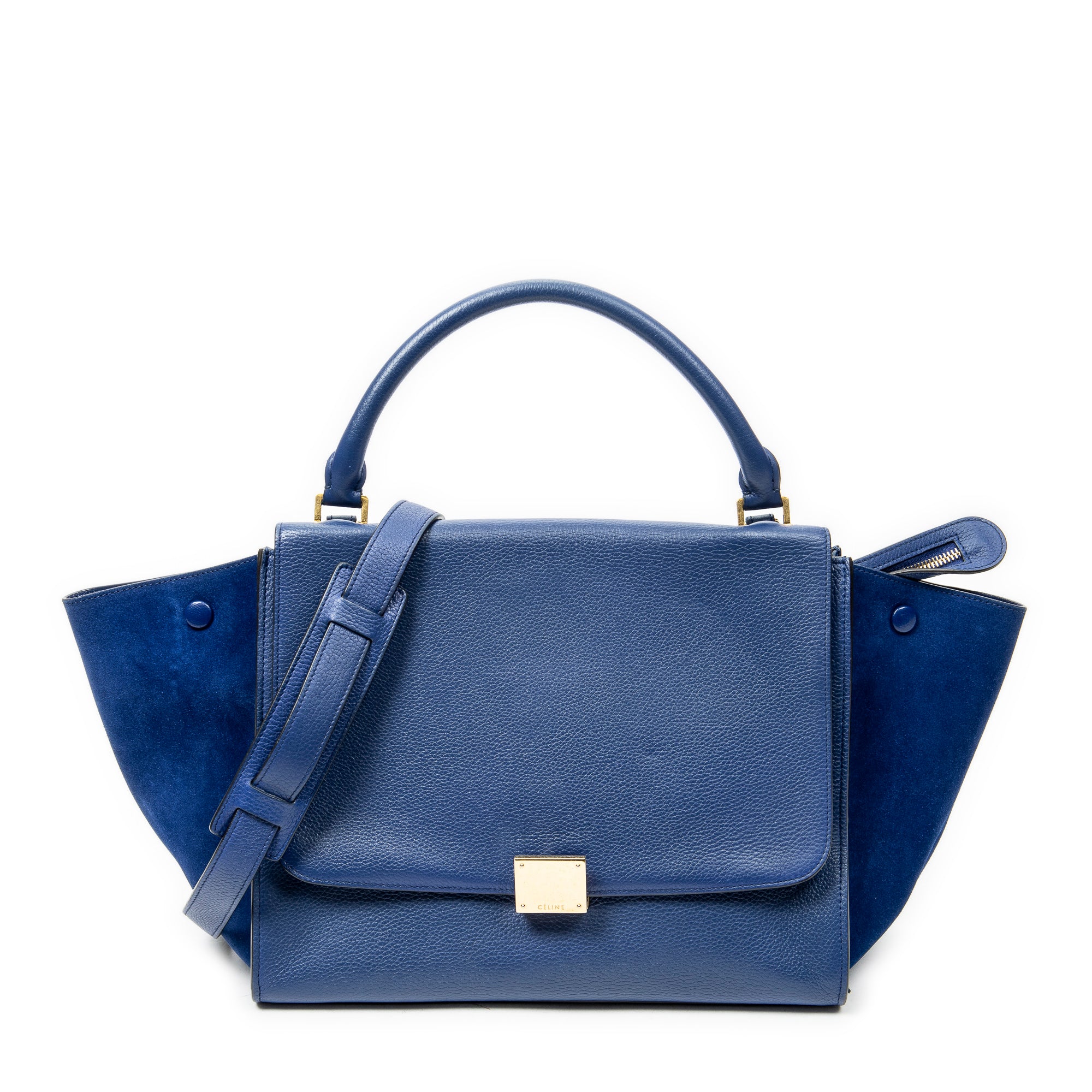 Shoulder Bag Medium Trapeze Blue Grained Calfskin Leather