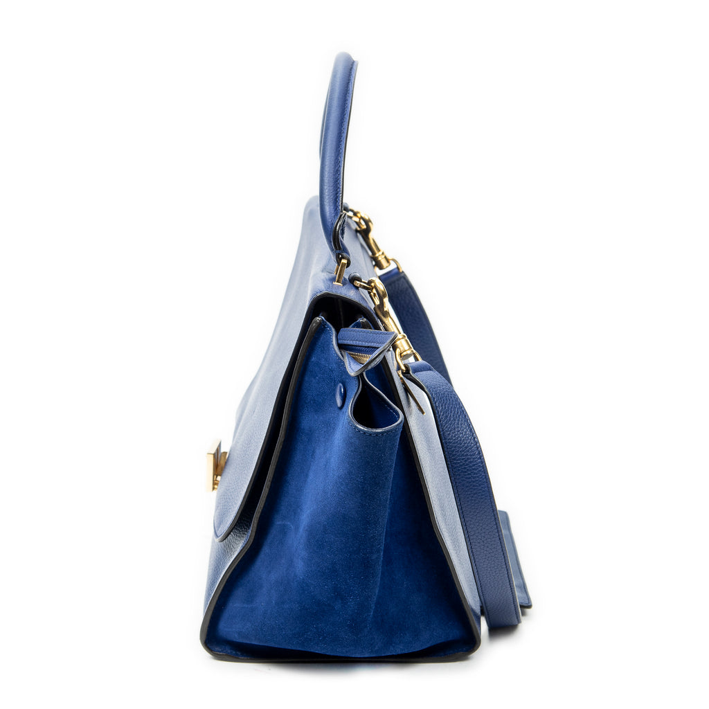 Shoulder Bag Medium Trapeze Blue Grained Calfskin Leather