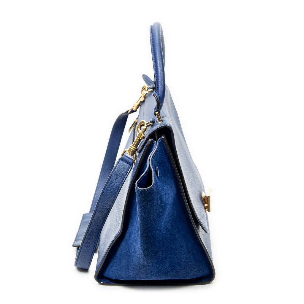Shoulder Bag Medium Trapeze Blue Grained Calfskin Leather