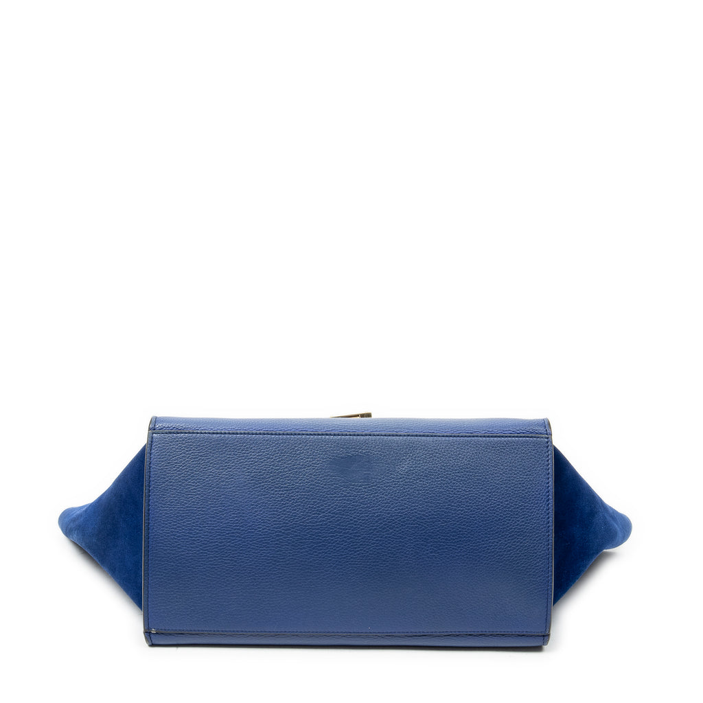 Shoulder Bag Medium Trapeze Blue Grained Calfskin Leather