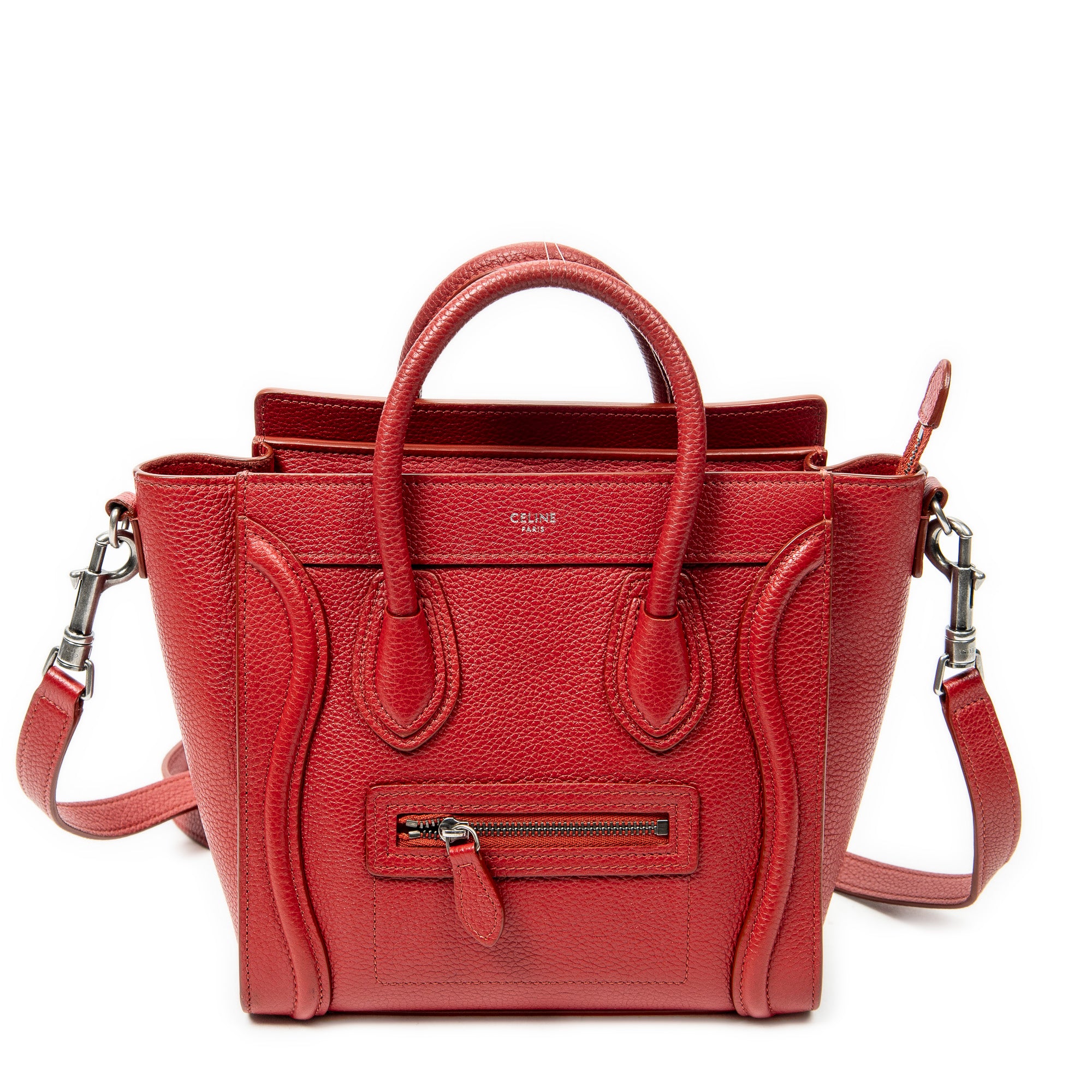 Shoulder Bag Nano Luggage Red Grained Calfskin Leather