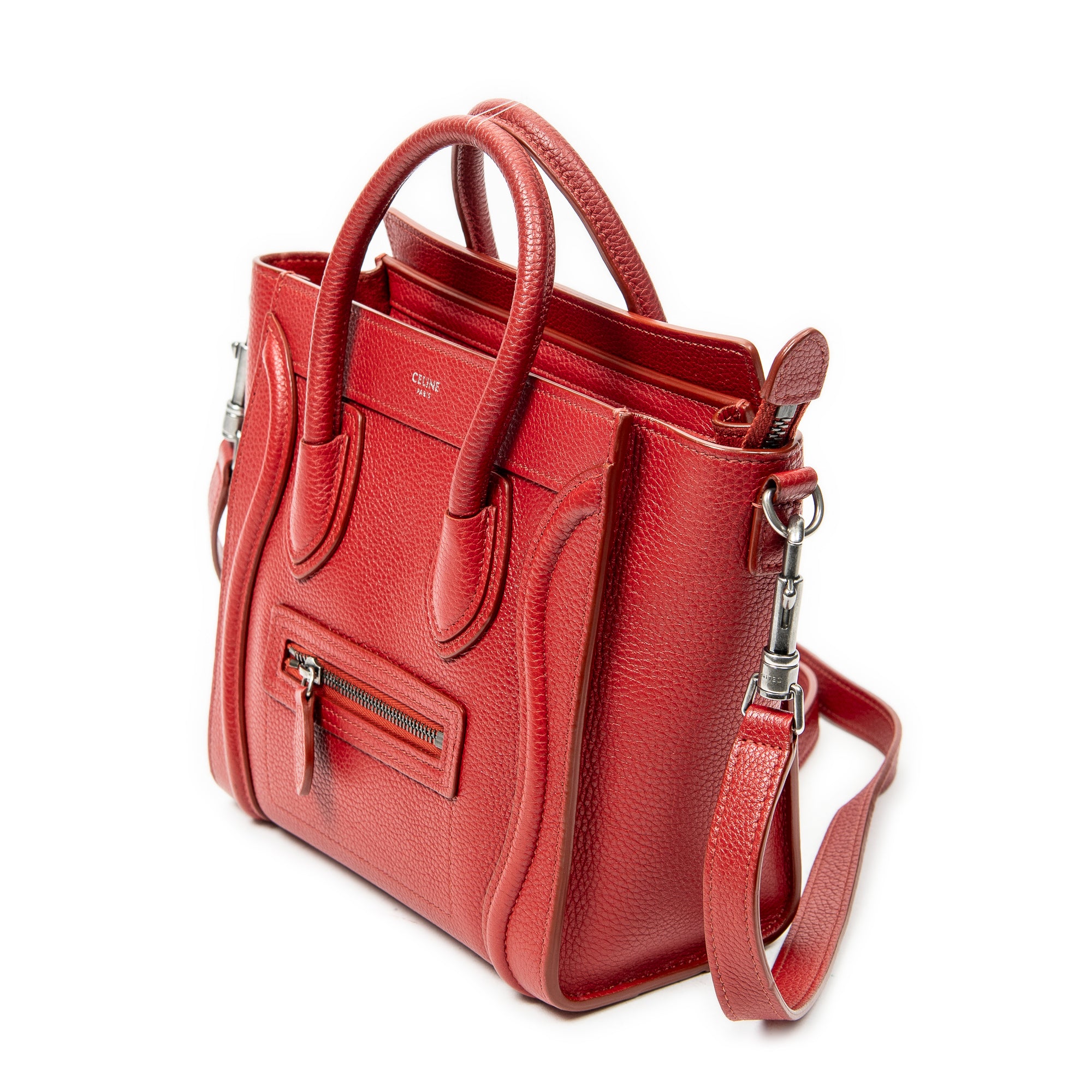 Shoulder Bag Nano Luggage Red Grained Calfskin Leather