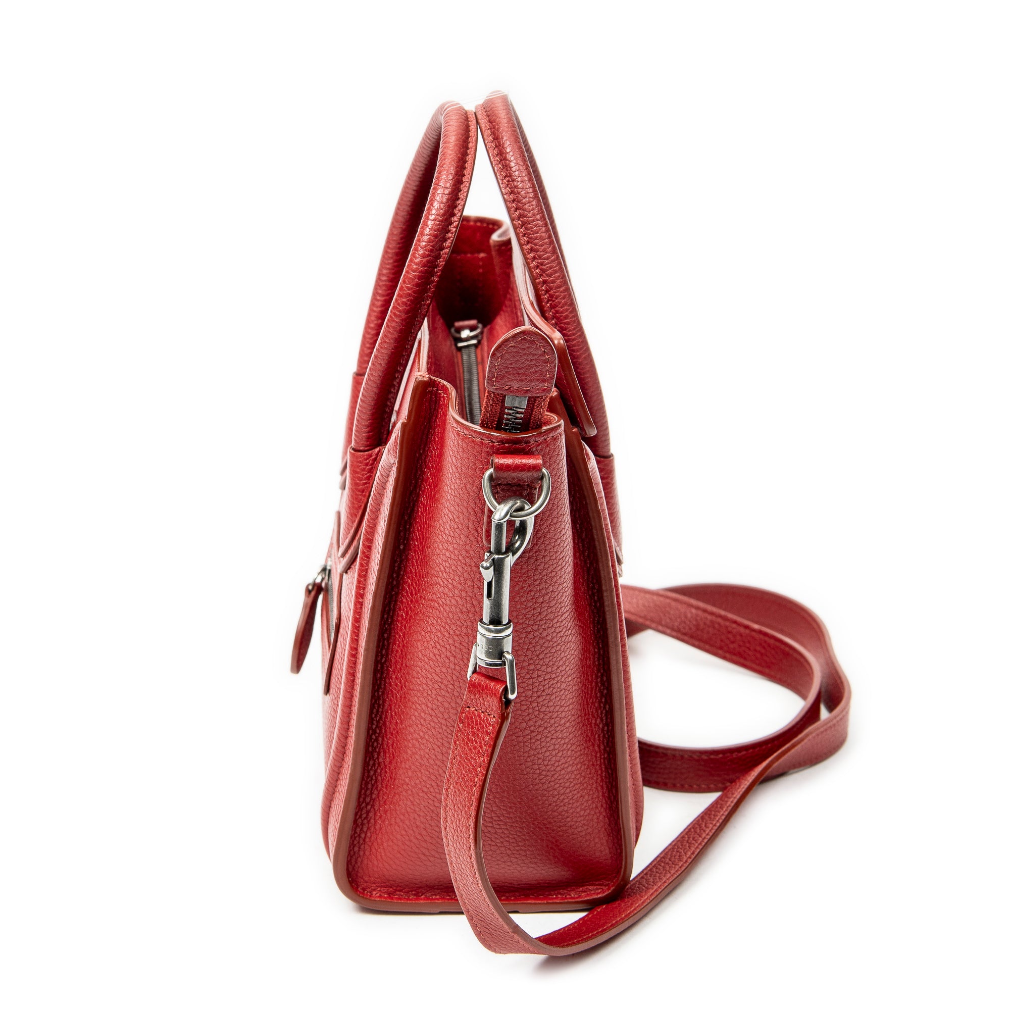 Shoulder Bag Nano Luggage Red Grained Calfskin Leather