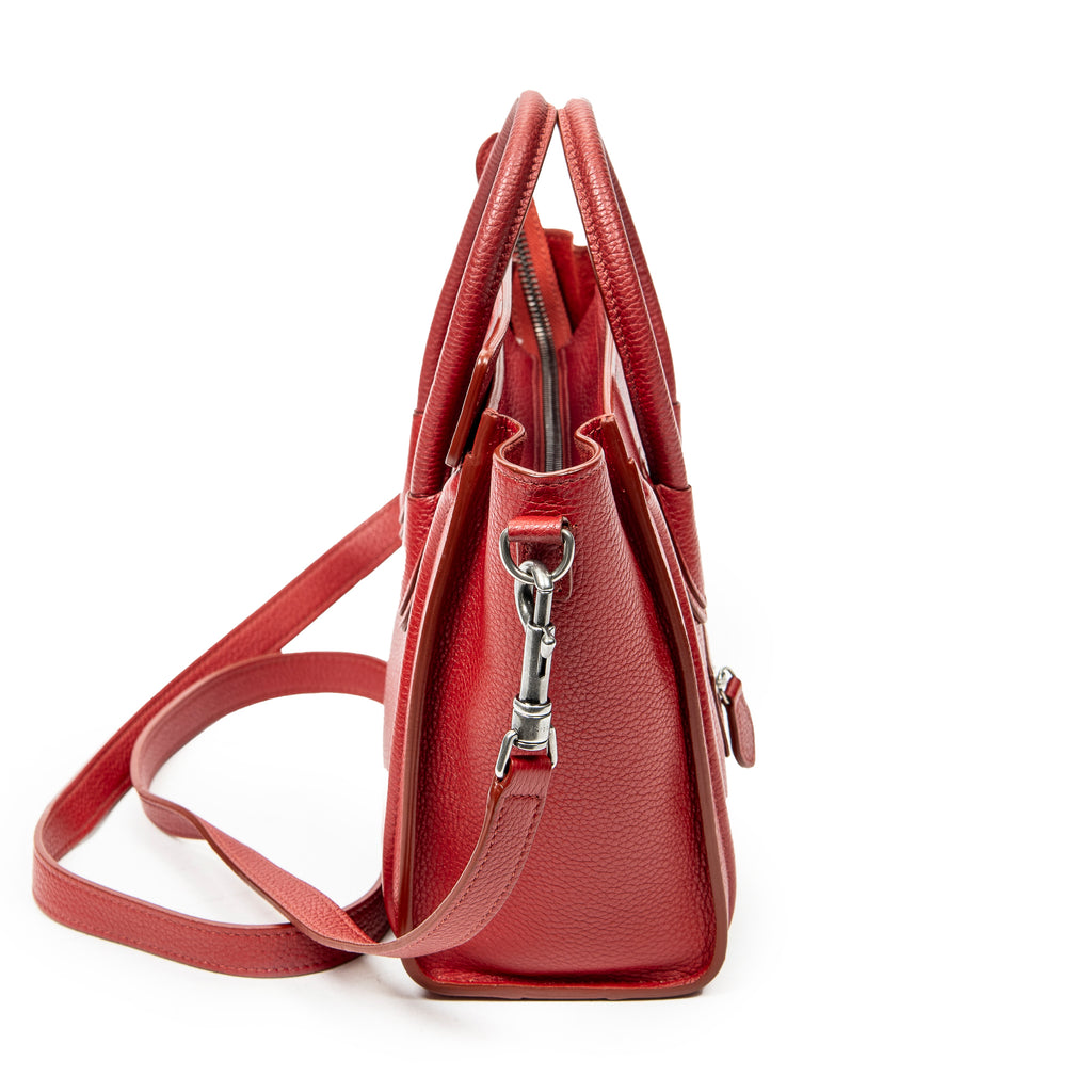 Shoulder Bag Nano Luggage Red Grained Calfskin Leather