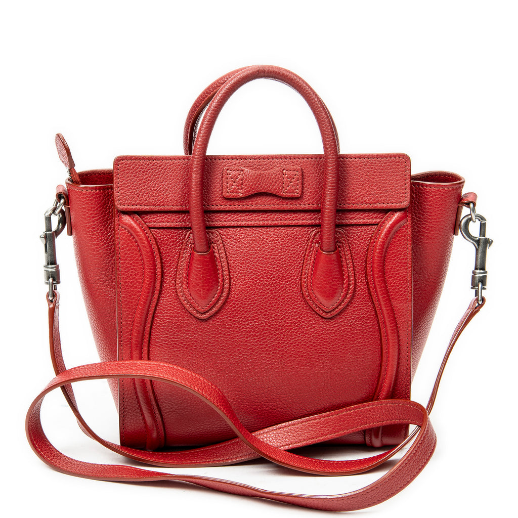 Shoulder Bag Nano Luggage Red Grained Calfskin Leather