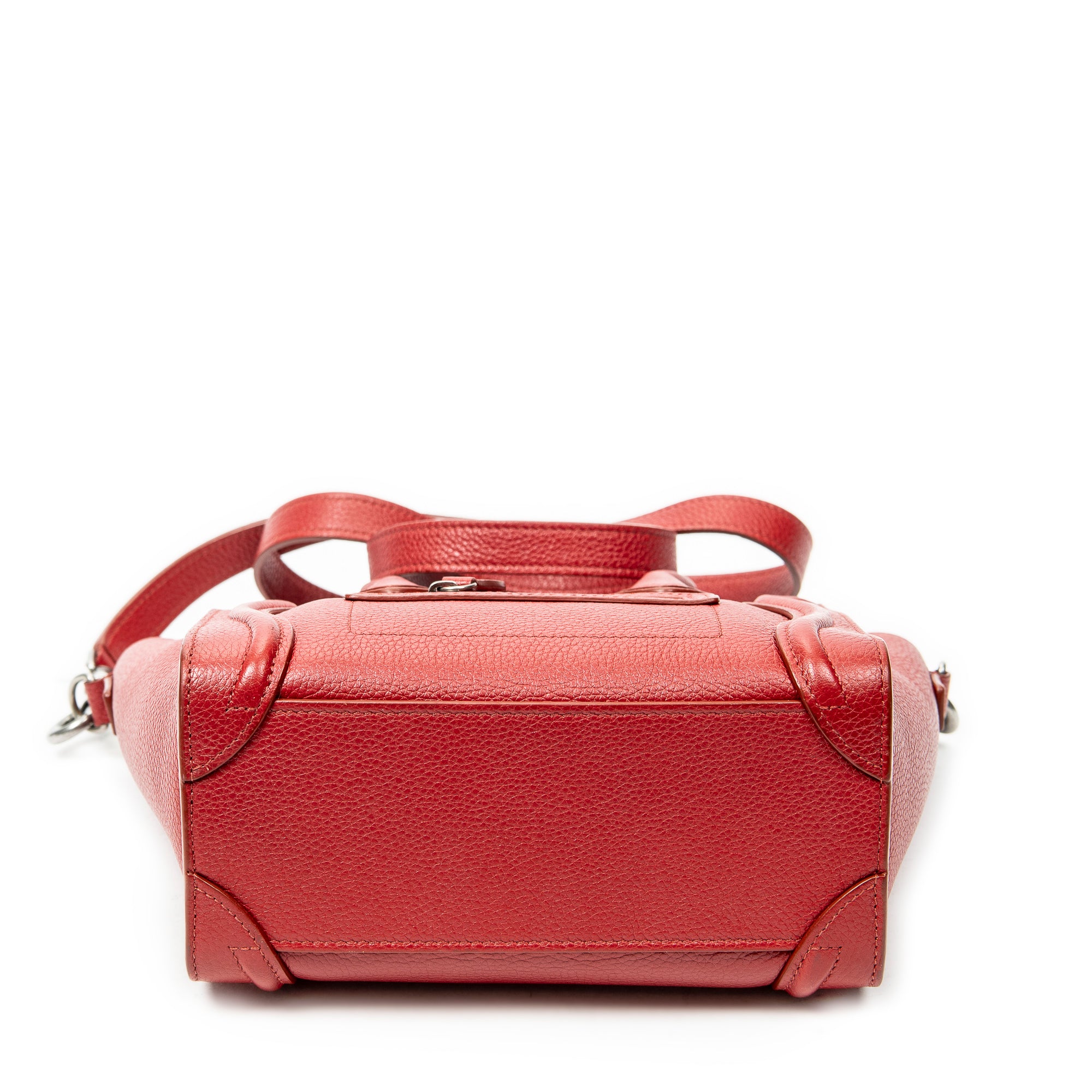 Shoulder Bag Nano Luggage Red Grained Calfskin Leather