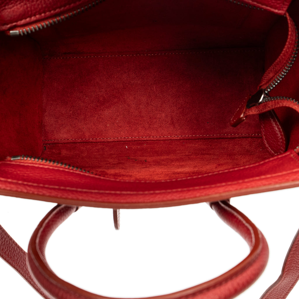 Shoulder Bag Nano Luggage Red Grained Calfskin Leather