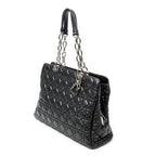 Shoulder Bag Soft Zip Shopping Tote Black Cannage Lambskin Leather