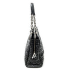 Shoulder Bag Soft Zip Shopping Tote Black Cannage Lambskin Leather