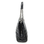 Shoulder Bag Soft Zip Shopping Tote Black Cannage Lambskin Leather