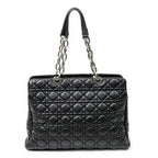 Shoulder Bag Soft Zip Shopping Tote Black Cannage Lambskin Leather