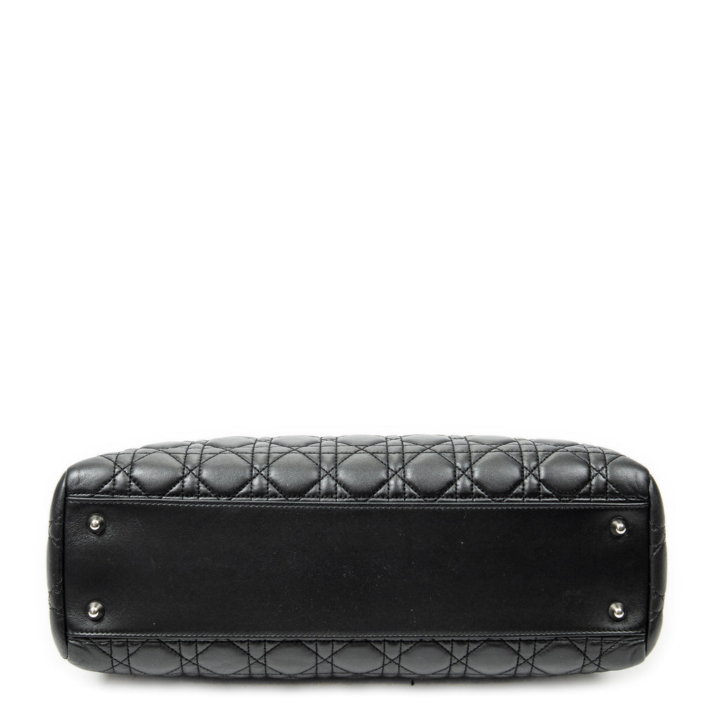 Shoulder Bag Soft Zip Shopping Tote Black Cannage Lambskin Leather