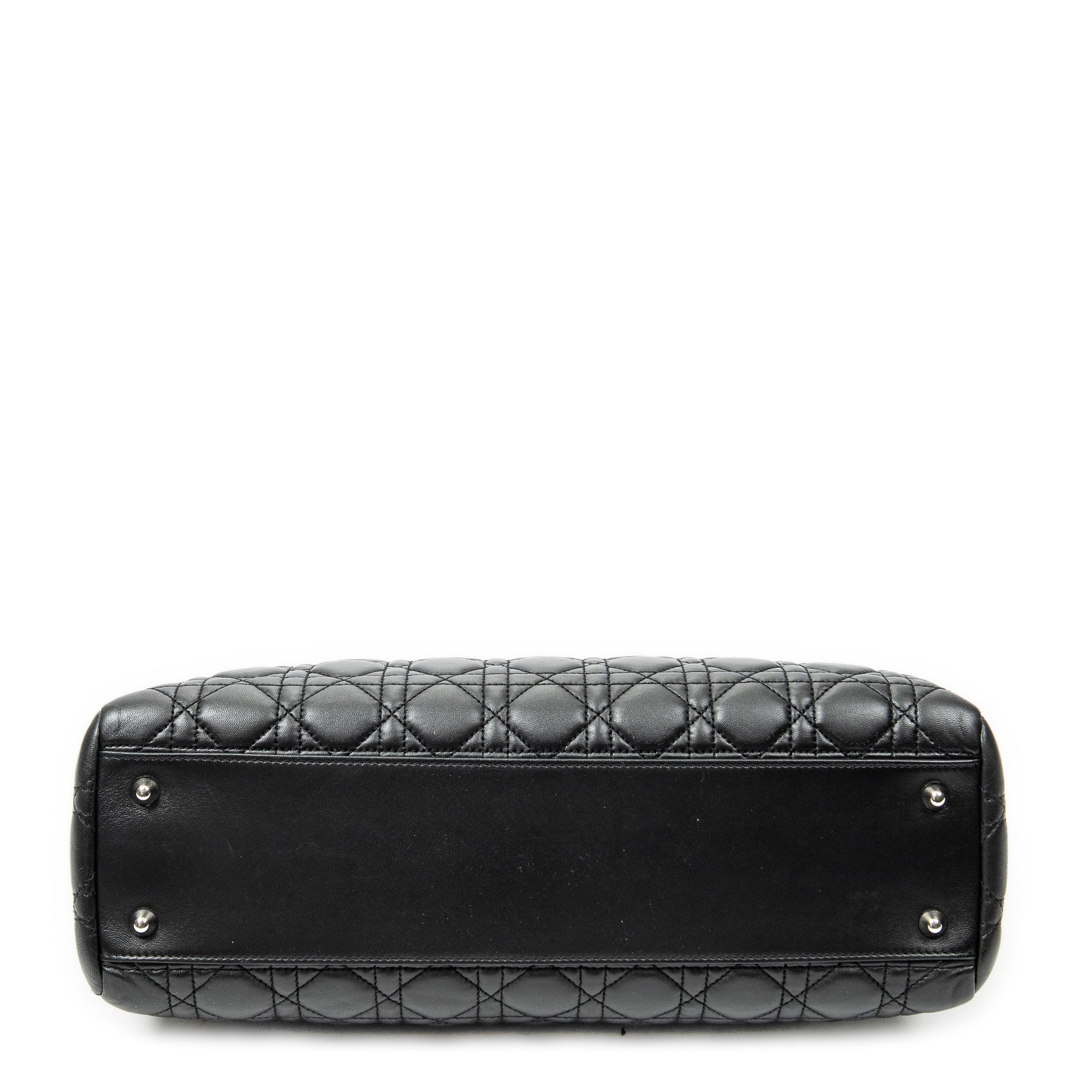 Shoulder Bag Soft Zip Shopping Tote Black Cannage Lambskin Leather
