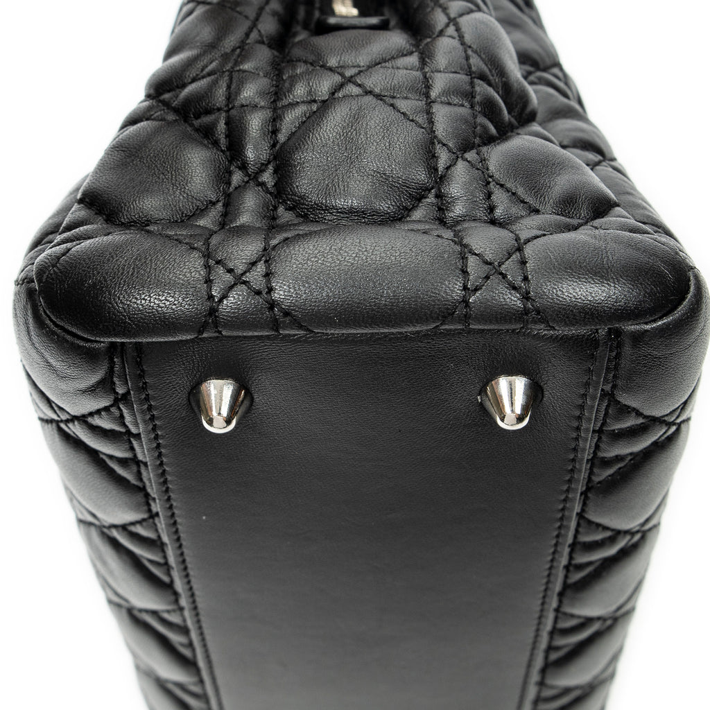 Shoulder Bag Soft Zip Shopping Tote Black Cannage Lambskin Leather