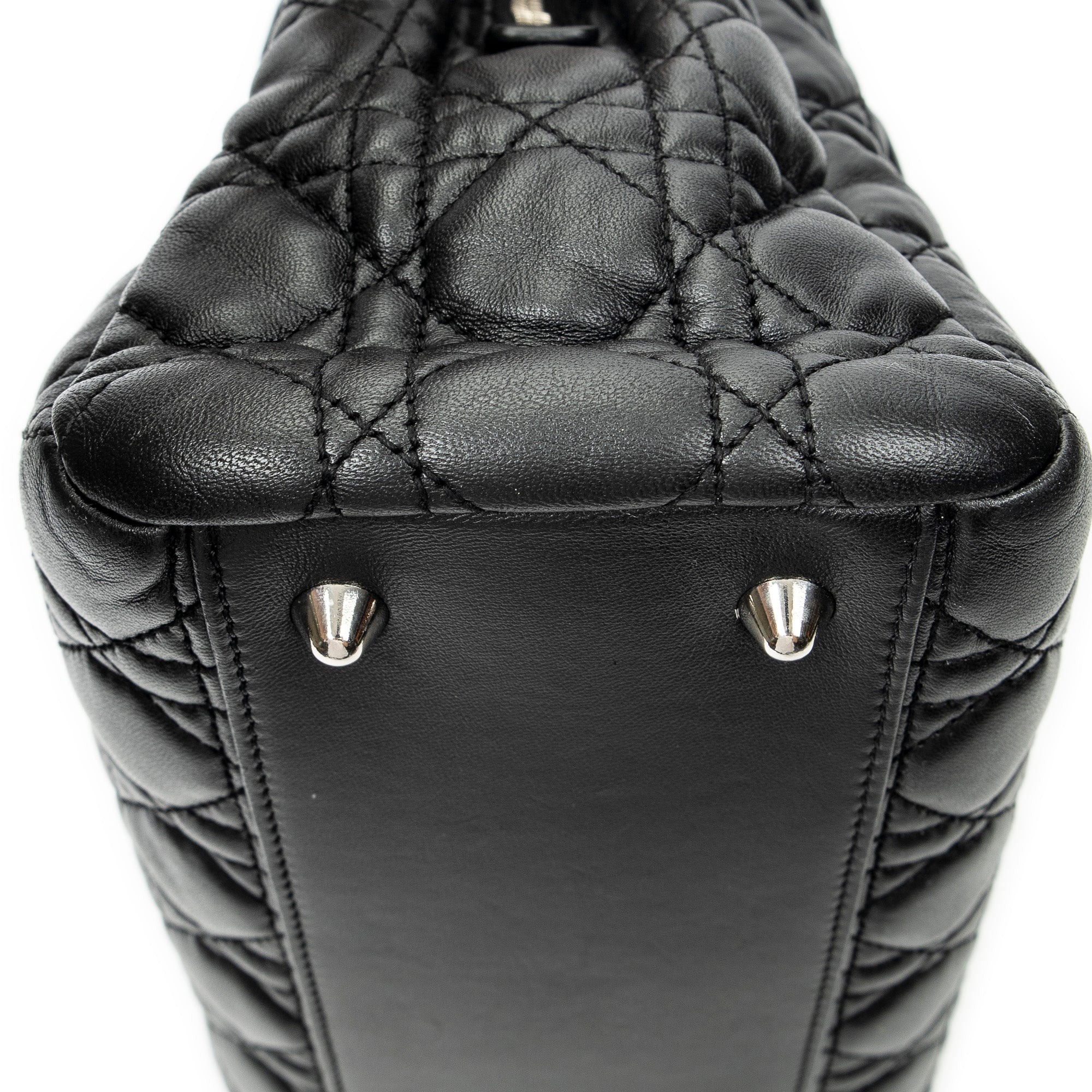 Shoulder Bag Soft Zip Shopping Tote Black Cannage Lambskin Leather