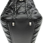 Shoulder Bag Soft Zip Shopping Tote Black Cannage Lambskin Leather