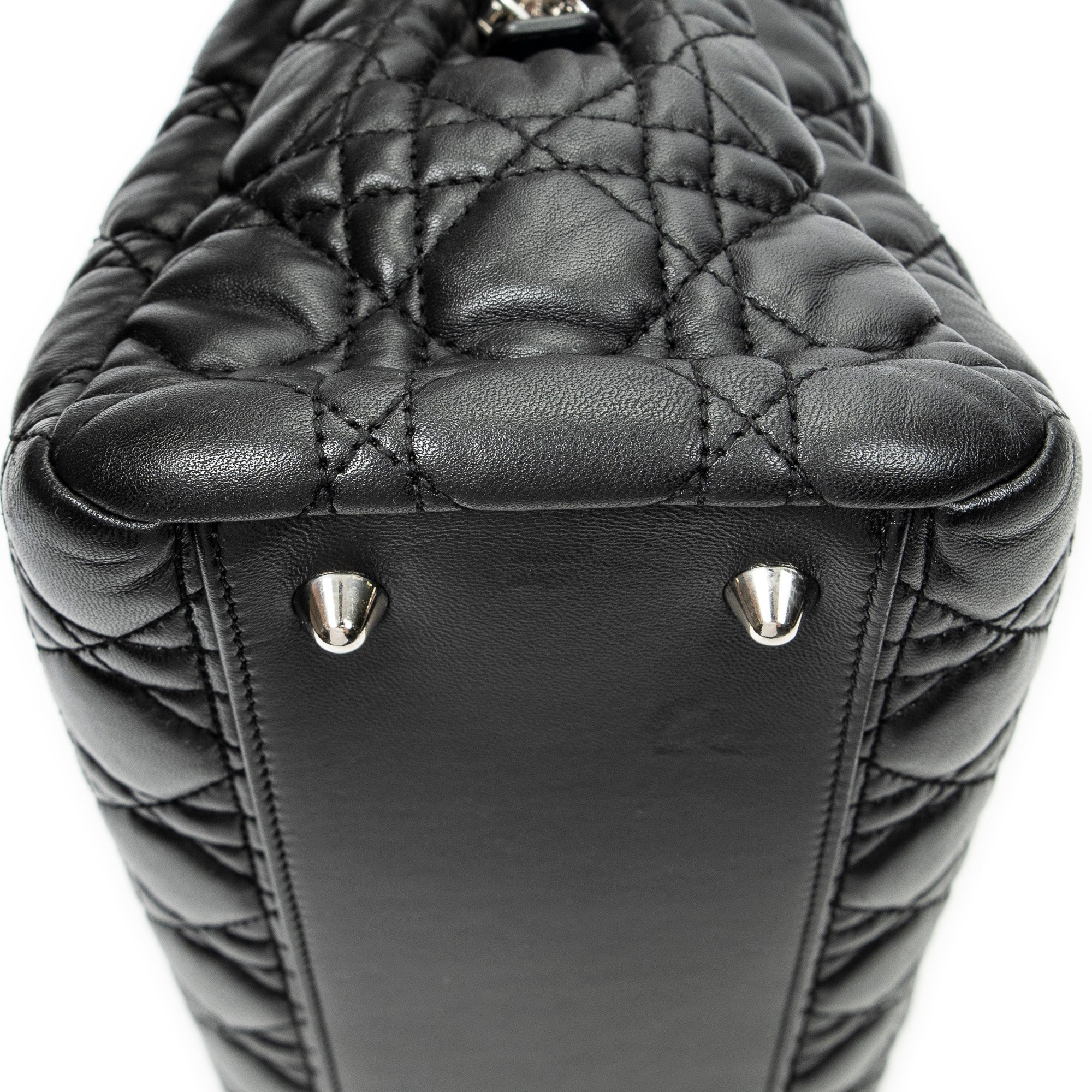 Shoulder Bag Soft Zip Shopping Tote Black Cannage Lambskin Leather