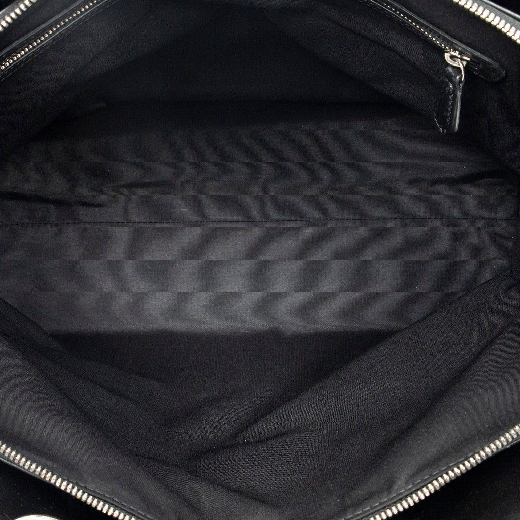 Shoulder Bag Soft Zip Shopping Tote Black Cannage Lambskin Leather