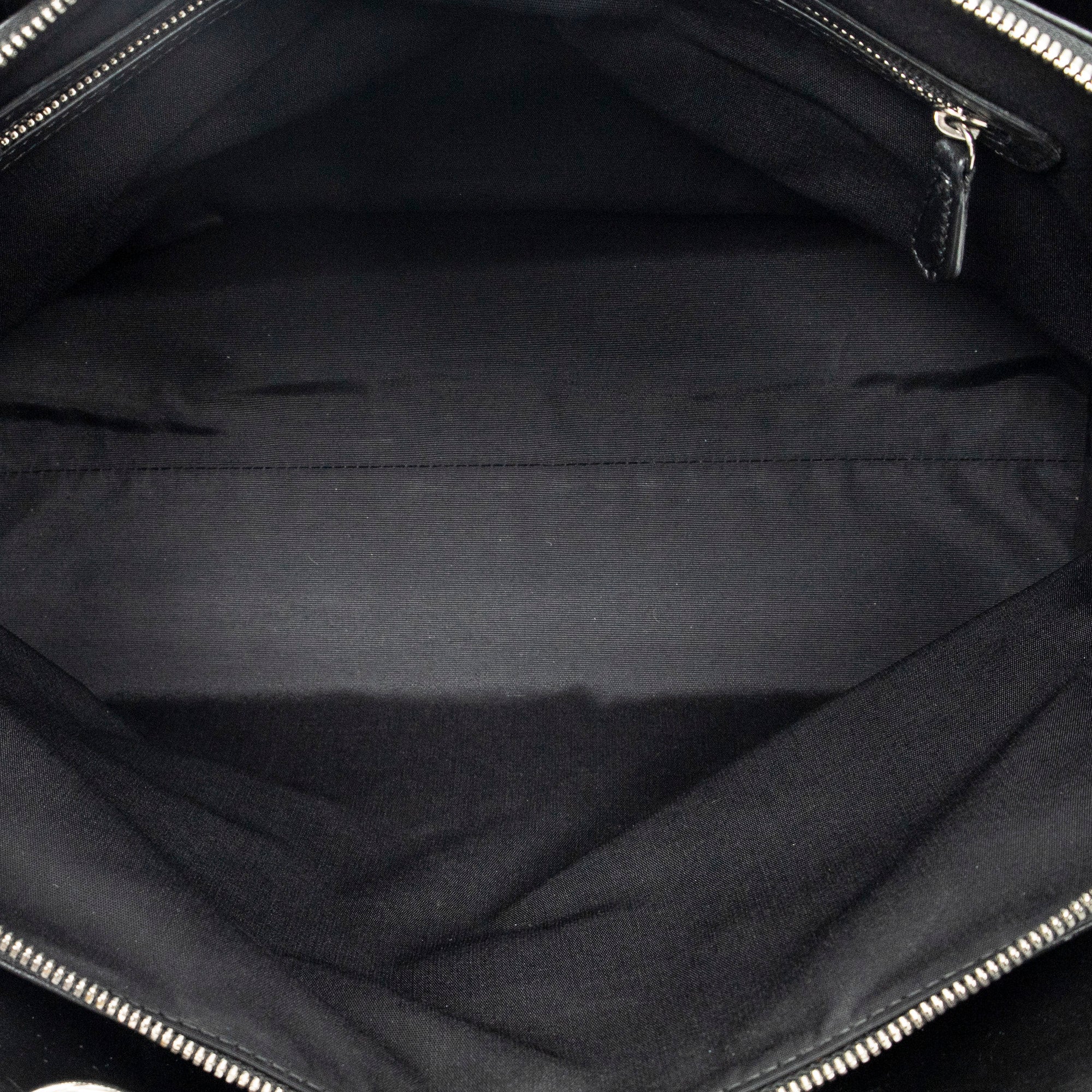 Shoulder Bag Soft Zip Shopping Tote Black Cannage Lambskin Leather