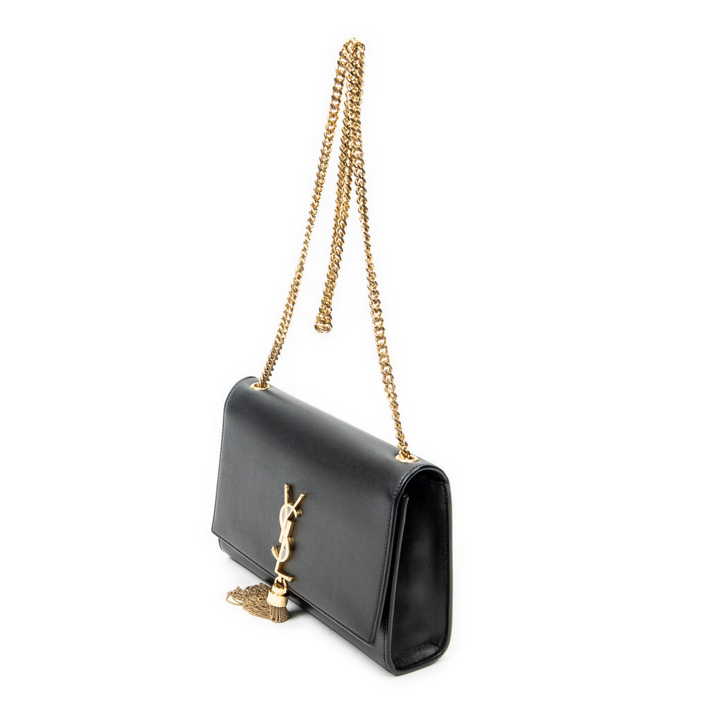 Shoulder Bag Medium Tassel Kate Black Calfskin Leather