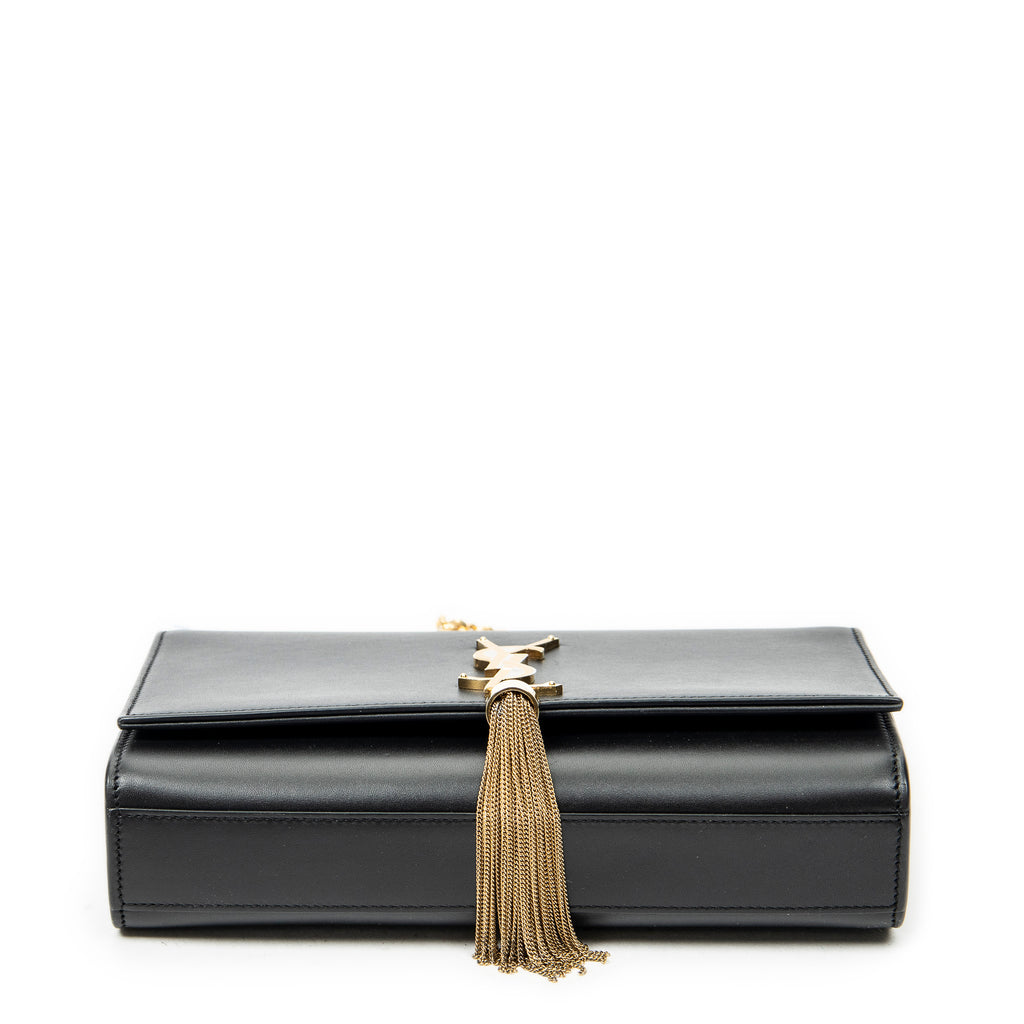 Shoulder Bag Medium Tassel Kate Black Calfskin Leather