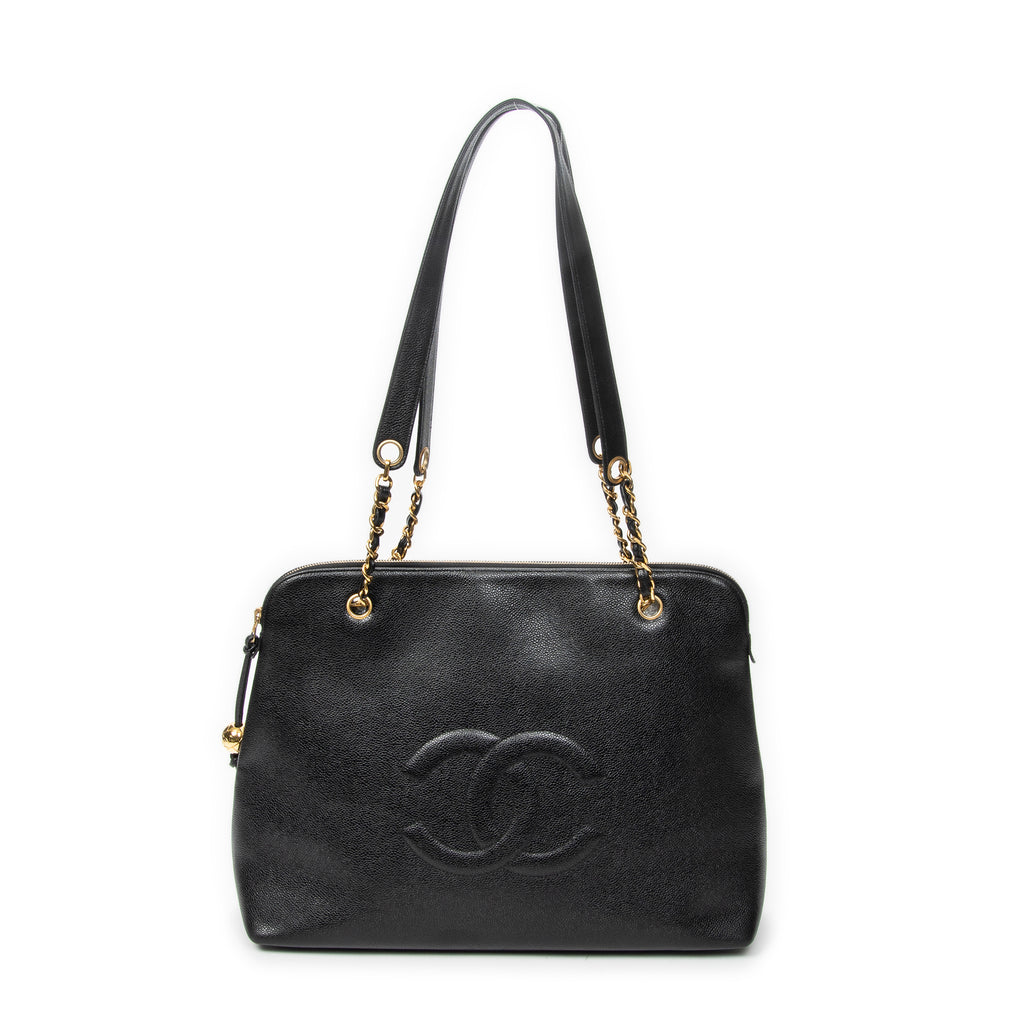 Shoulder Bag Large CC Chain Dome Tote Black Caviar Leather