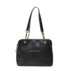 Shoulder Bag Large CC Chain Dome Tote Black Caviar Leather