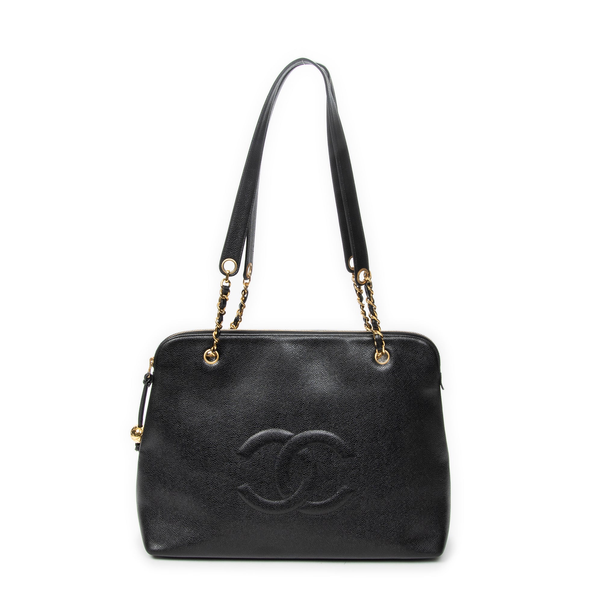Shoulder Bag Large CC Chain Dome Tote Black Caviar Leather