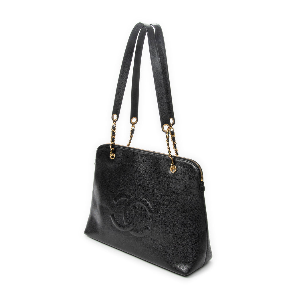 Shoulder Bag Large CC Chain Dome Tote Black Caviar Leather