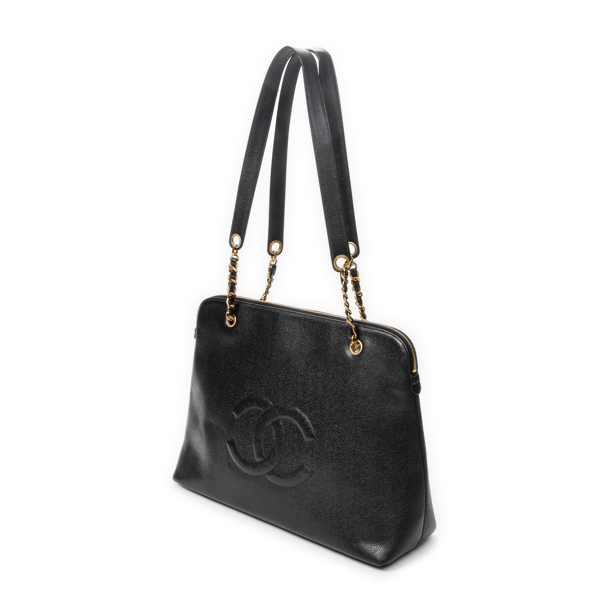 Shoulder Bag Large CC Chain Dome Tote Black Caviar Leather