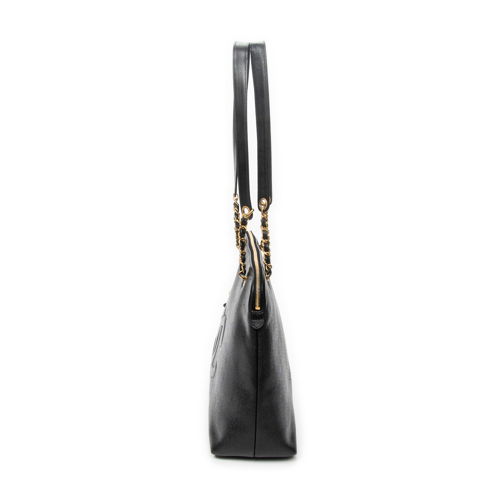 Shoulder Bag Large CC Chain Dome Tote Black Caviar Leather
