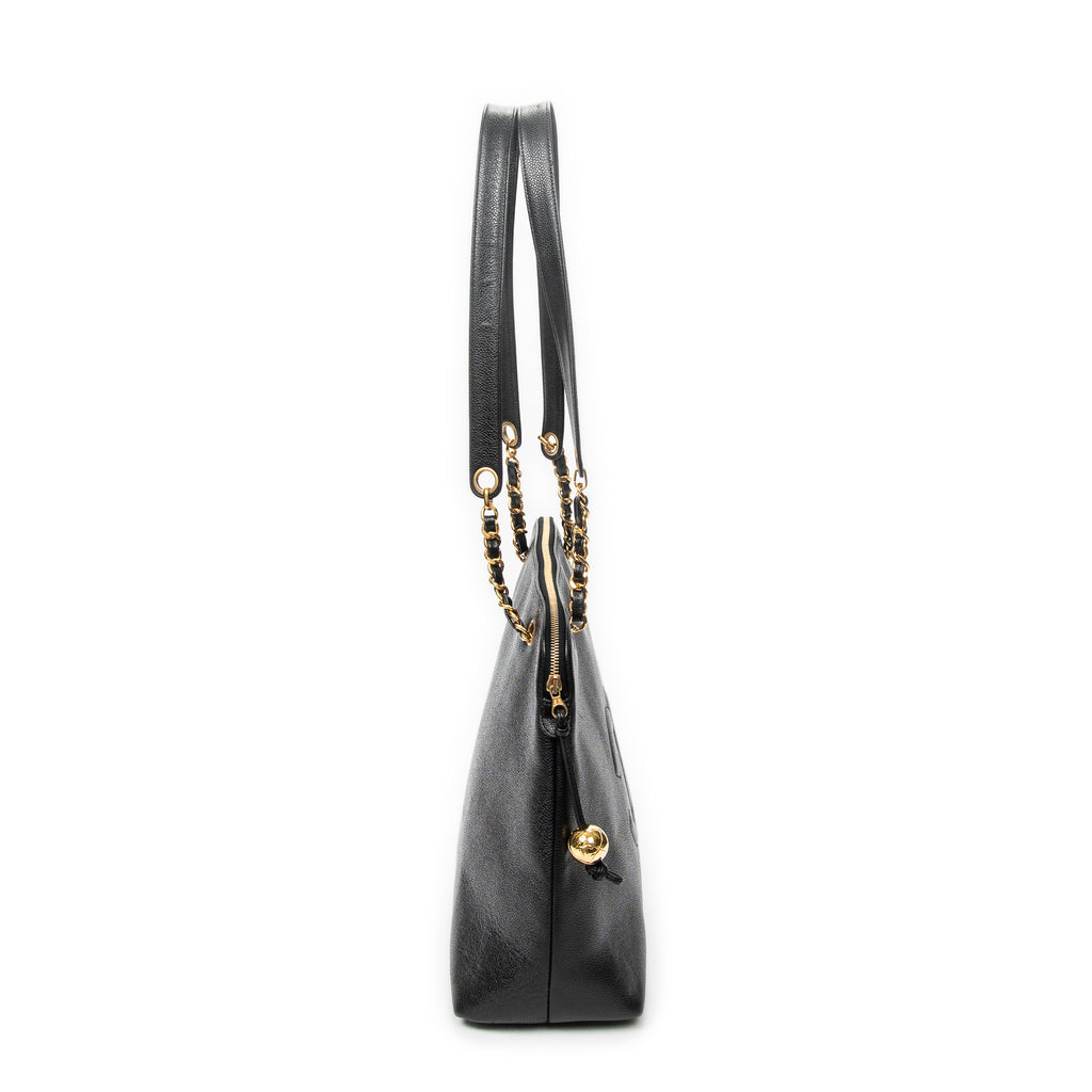 Shoulder Bag Large CC Chain Dome Tote Black Caviar Leather