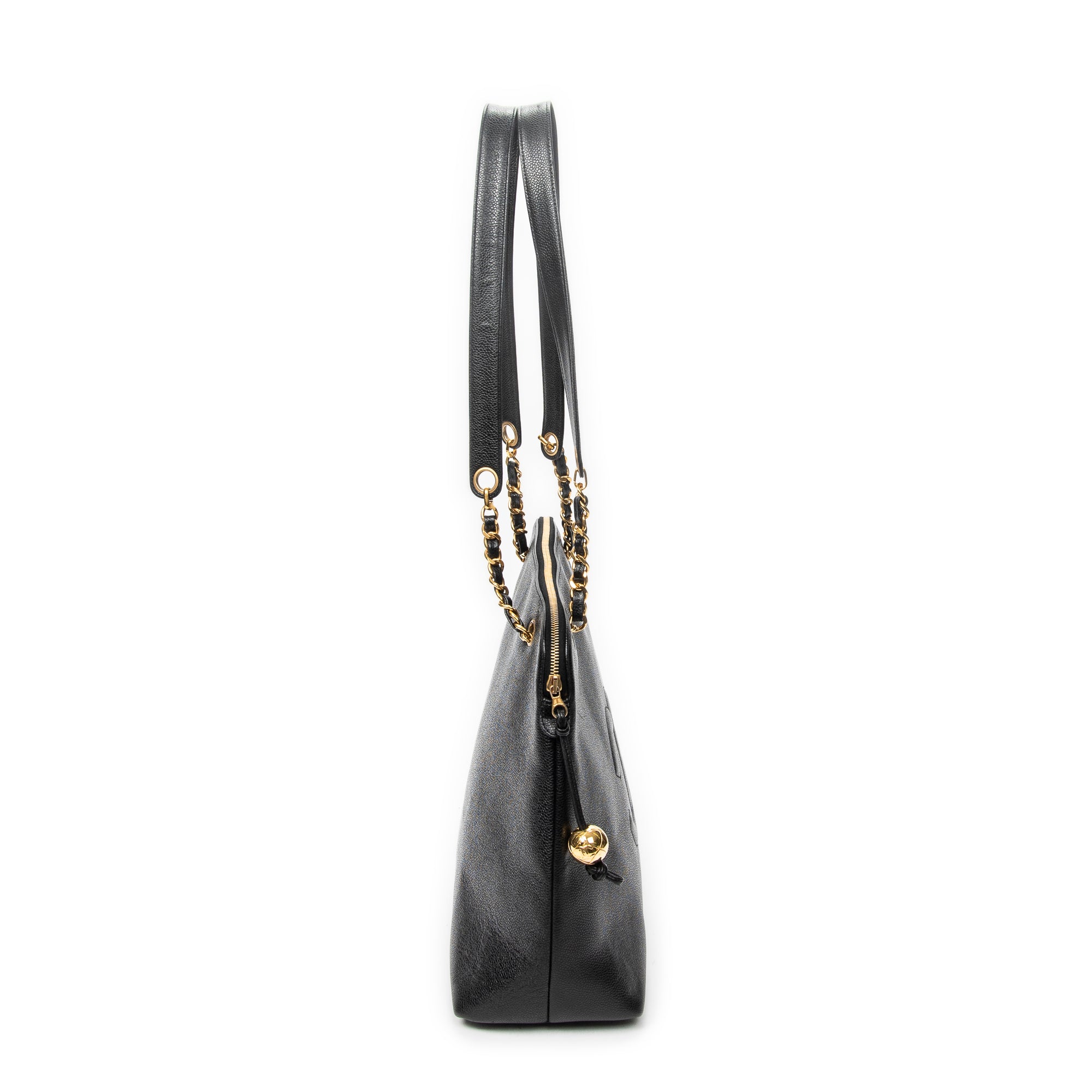 Shoulder Bag Large CC Chain Dome Tote Black Caviar Leather