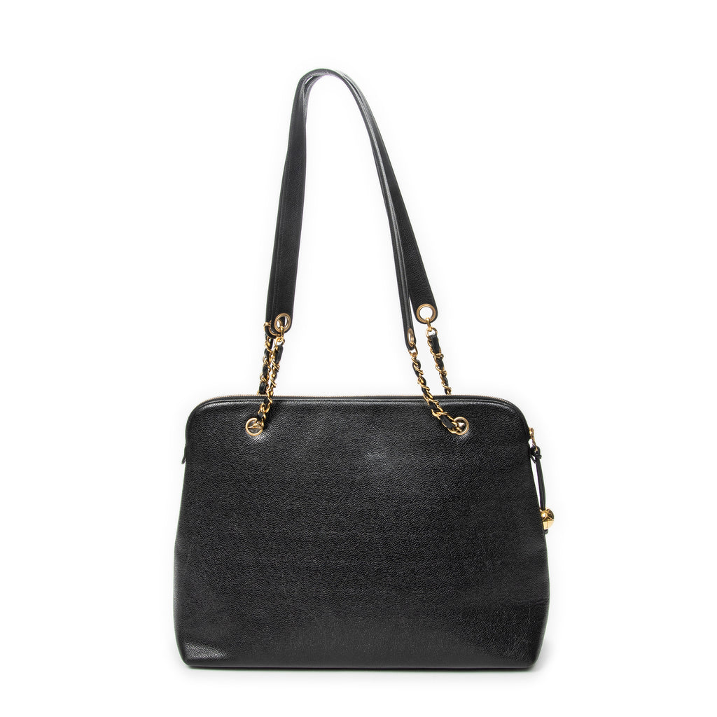 Shoulder Bag Large CC Chain Dome Tote Black Caviar Leather