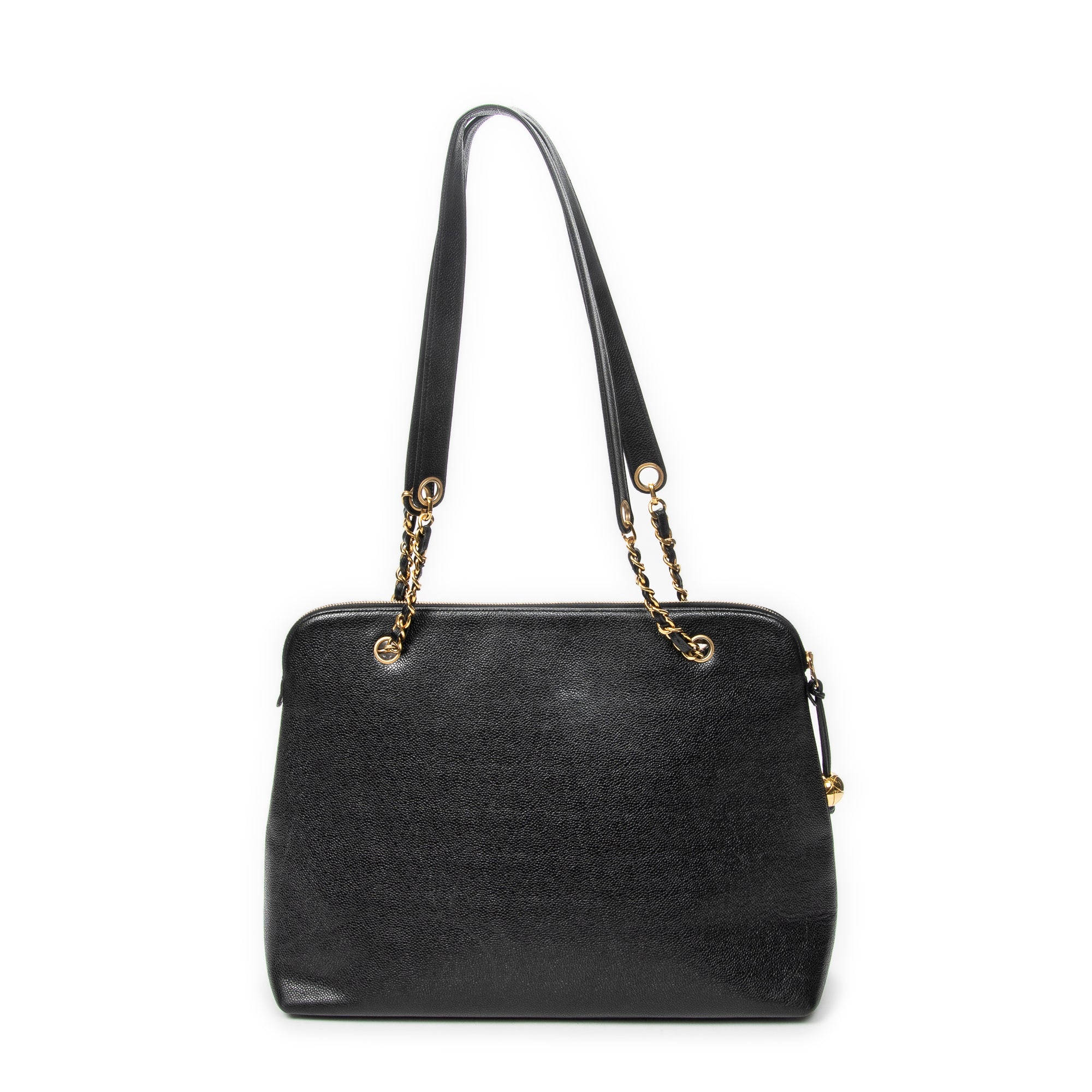 Shoulder Bag Large CC Chain Dome Tote Black Caviar Leather