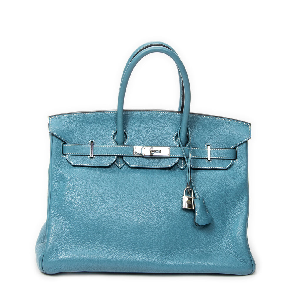Handbag Birkin Retourne 35 Blue Jean Togo Leather