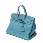 Handbag Birkin Retourne 35 Blue Jean Togo Leather