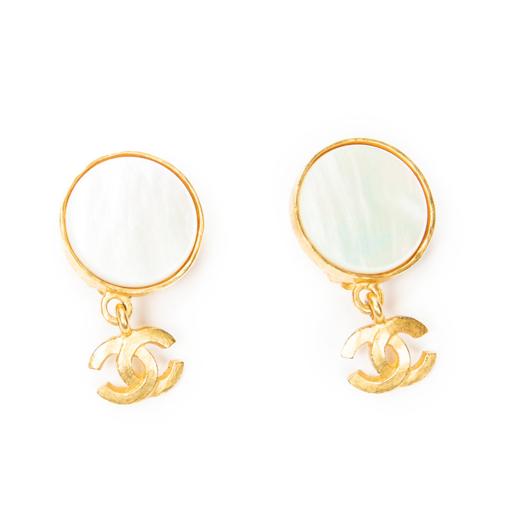 Earrings CC Mother of Pearl Dangle Clip On Earrings Gold Gold Plated