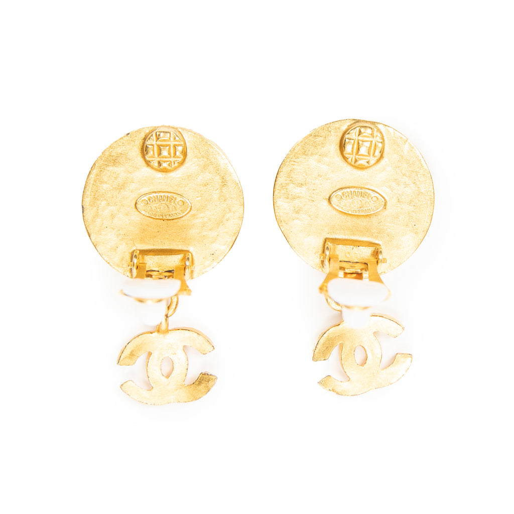 Earrings CC Mother of Pearl Dangle Clip On Earrings Gold Gold Plated