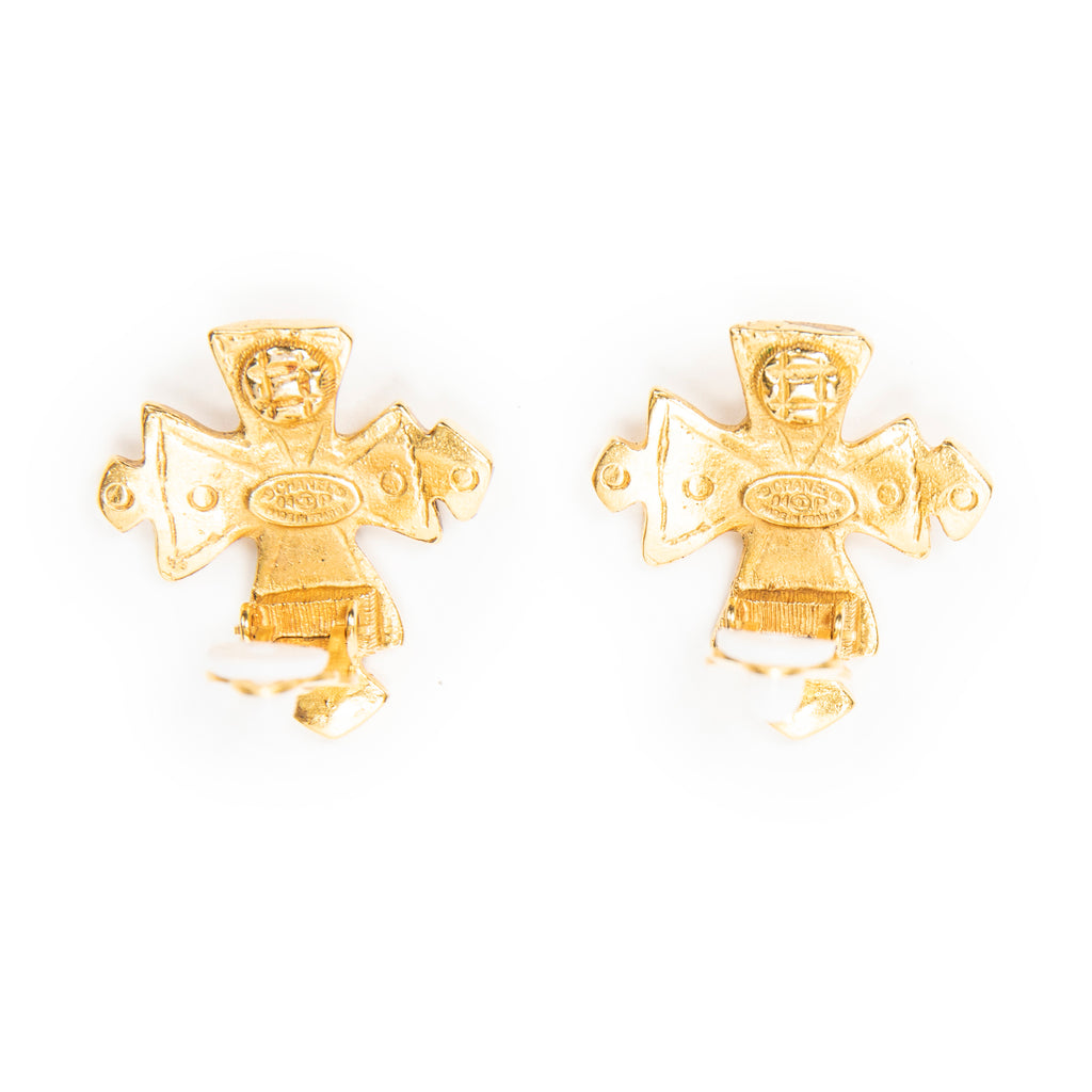 Earrings CC Cross Clip On Earrings Gold Gold Plated