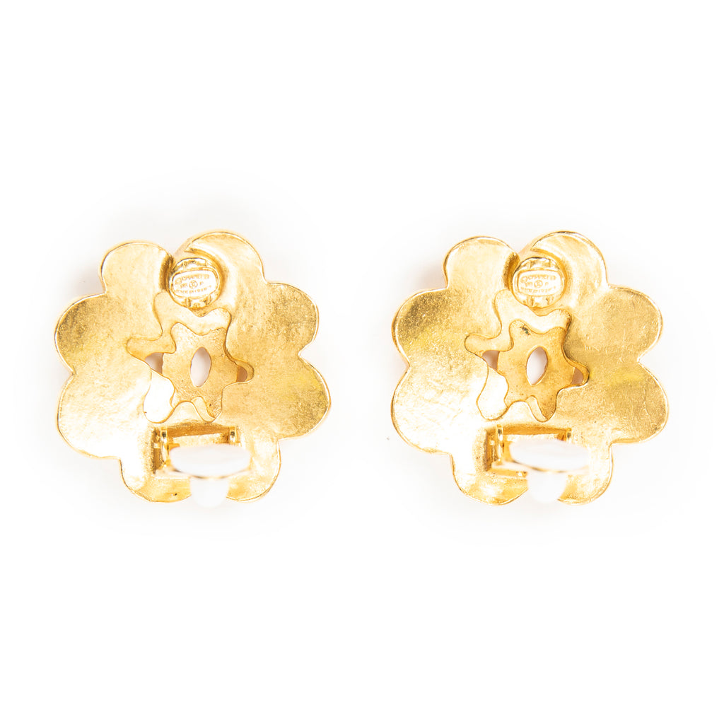 Earrings CC Floral Clip On Earrings Gold Gold Plated