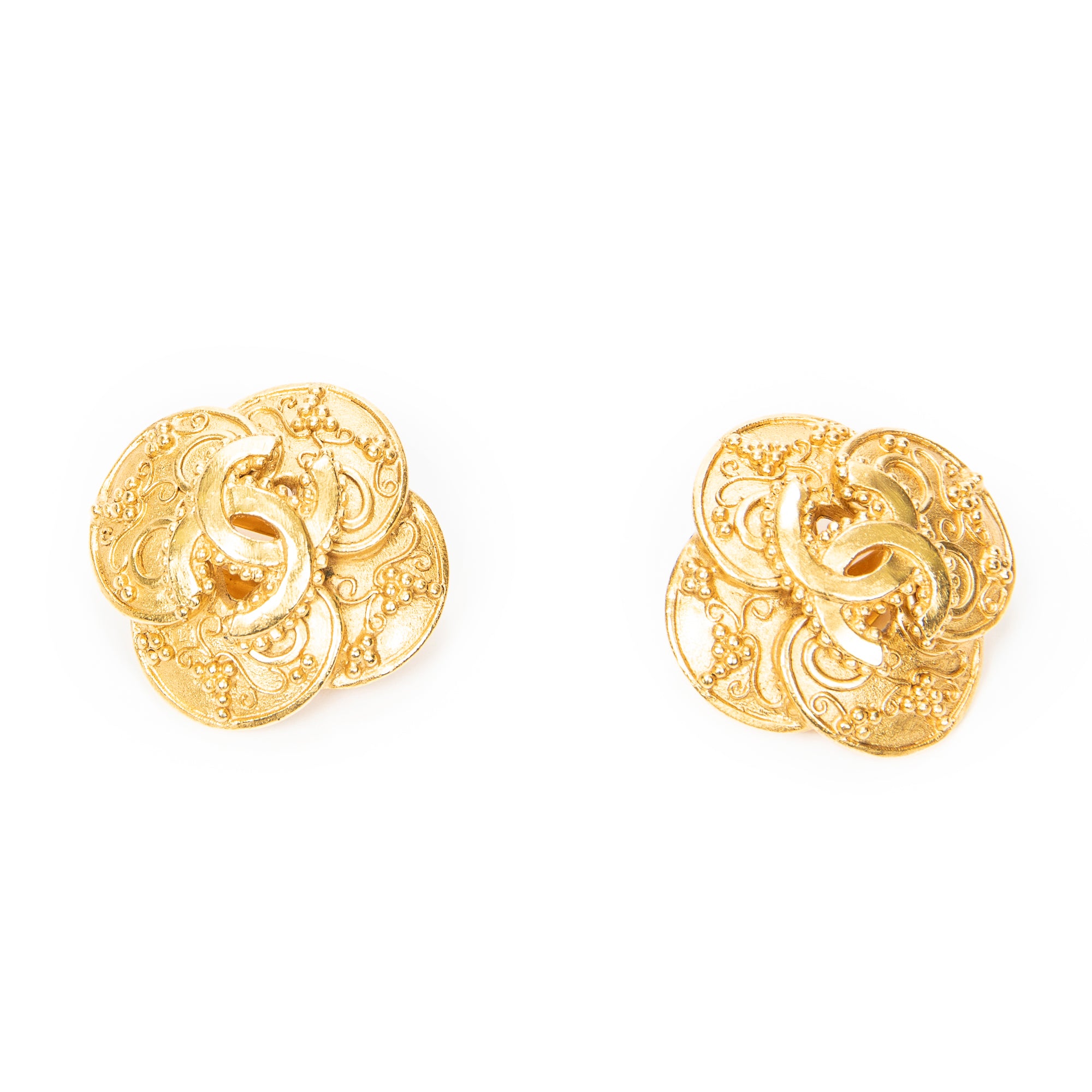 Earrings CC Clover-Shaped Clip On Earrings Gold Gold Plated