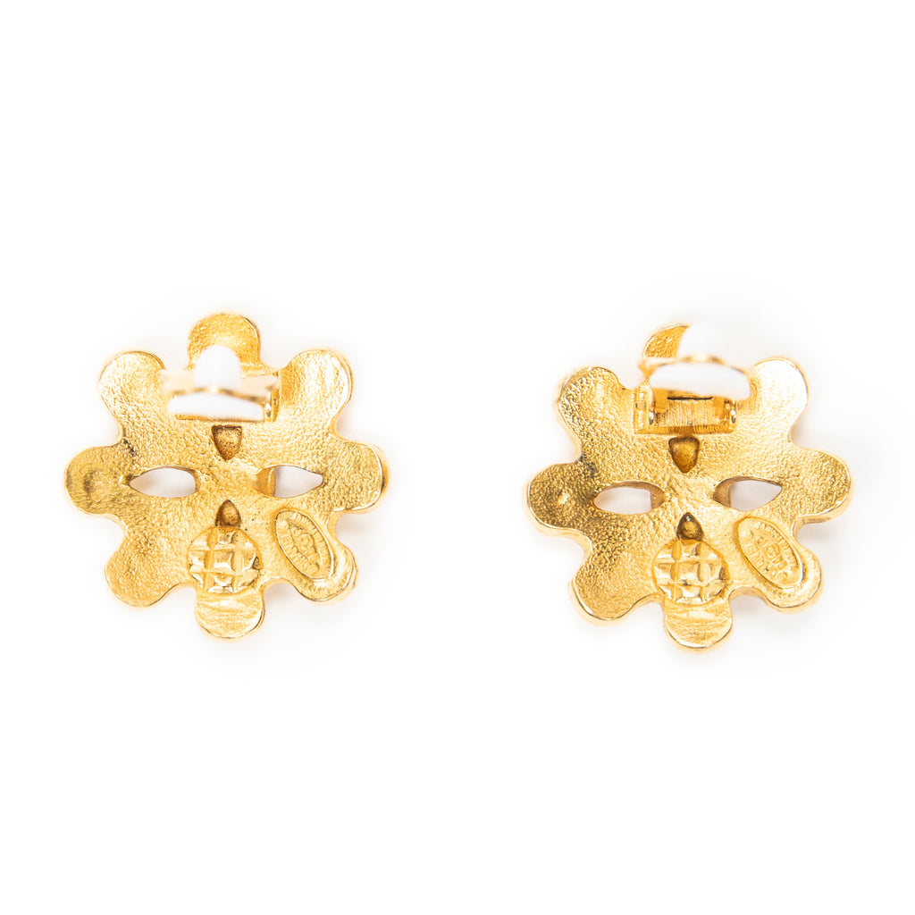 Earrings CC Floral Clip On Earrings Gold Gold Plated