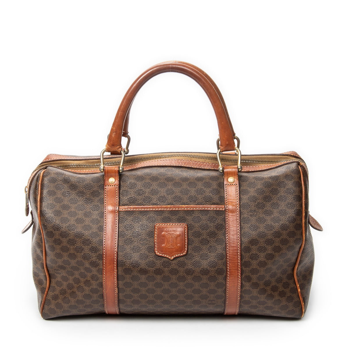 Handbag Medium Boston Brown Macadam Coated Canvas