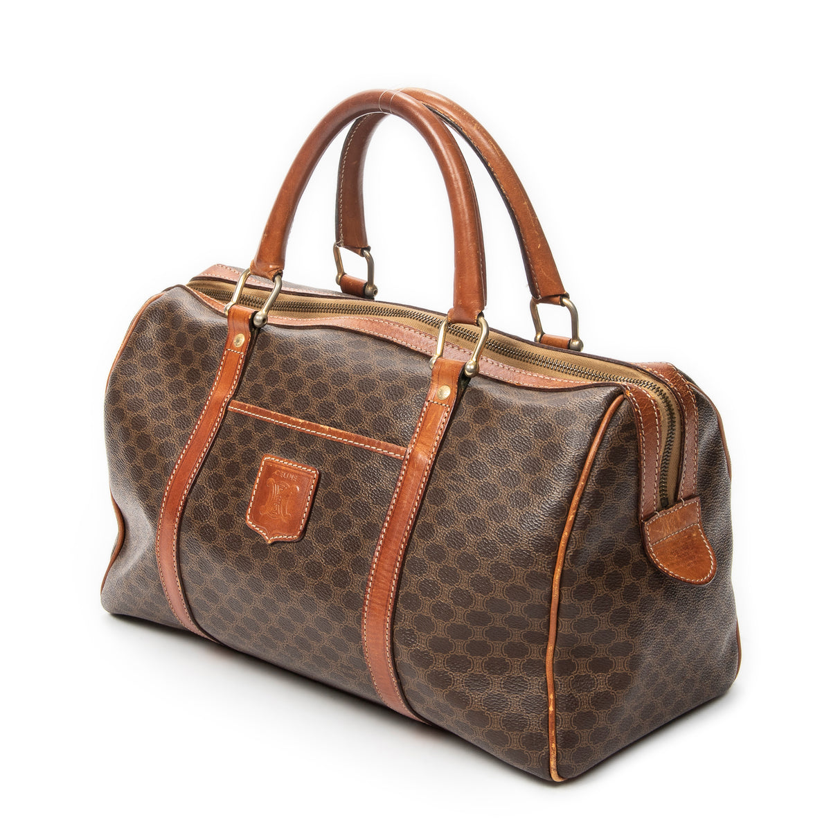 Handbag Medium Boston Brown Macadam Coated Canvas
